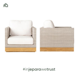 Sillón de Ratán y Madera de Teca, Cojín Cómodo, Conjunto de Asientos Duraderos, Muebles de Exterior Resistentes a la Intemperie para Jardines - Satria - Product Image 2