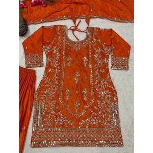 เซ็ตชุดปาร์ตี้ออกแบบโดยดีไซเนอร์สำหรับผู้หญิง sharara plazzo dupatta - Product Image 4