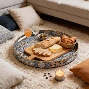 Plateau en bois massif imprimé, taille personnalisable, plateau de service pour fruits et aliments, lot de 3, artisanat fait main, plateau imprimé émail de qualité supérieure - Product Image 3