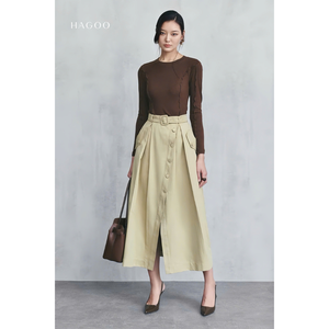 กระโปรงพลีทสีกากี CV723 HAGOO ทรงเอไลน์เอวสูง พร้อมส่ง - Product Image 4