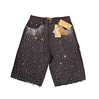 Shorts décontractés pour hommes Streetwear Vintage Y2K en toile respirante et denim, ornés de strass et de paillettes, style Cowboy Hip Hop, coupe ample, mode sport
