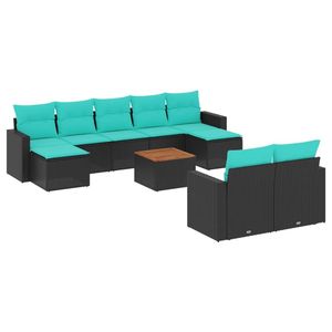 Conjunto de Sofá de Patio en Forma de U de Ratán Sintético Negro con Almacenamiento, Muebles de Exterior con Cojines Color Verde Azulado - Product Image 4