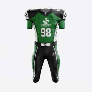 Green Black American Football <b>Padded</b> Jersey and <b>Pants</b> Set Team Uniform with Player Plus Size Number Sublimated Sportswear - Product Image 2
