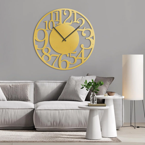 Modern Metal <b>Wall</b> <b>Clock</b> Round Analog Quartz Kitchen <b>Decor</b> Silent Design Minimalist Style Gold Color - Product Image 2