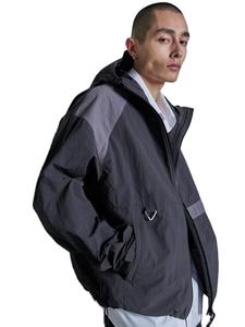 Fabricación personalizada impermeable de gran tamaño de color bloque lluvia chaqueta de poliéster de nailon con cremallera completa con capucha chaqueta térmica sudaderas con capucha - Product Image 2