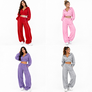 Conjunto Deportivo de Dos Piezas para Mujer, Sudadera Corta Holgada y Pantalones Anchos, Ropa Deportiva Informal - Product Image 5
