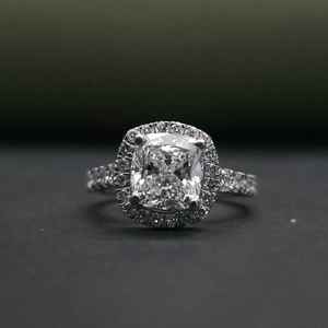 Bague de fiançailles en moissanite taille coussin avec halo de diamants DOPE JEWELLS en acier inoxydable et argent 925, bague élégante, cadeau pour elle - Product Image 2