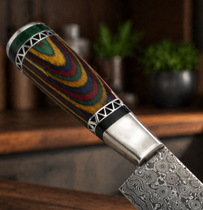 Custom Handmade Chef <b>Knife</b> Damascus Steel Wood Handle Leather Sheath 8-9.9in Blade Ambidextrous Modern Design Extra <b>Sharp</b> - Product Image 2