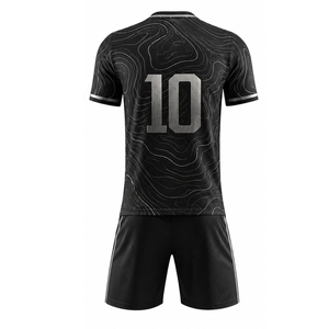 Classic Black Soccer Uniform Set <b>Silver</b> Marble Topographic Sublimated Football Jersey & <b>shorts</b> - Product Image 2