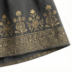 Women's A-Line Midi <b>Skirt</b> <b>Elastic</b> Waist Bohemian Floral Embroidery Dark Gray Polyester Comfortable All Seasons Style - Product Image 6
