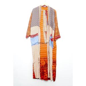 Cárdigan Largo de Seda India con Estampado Floral Bohemio y Cuello en V con Cordón, Ideal para la Playa, Otoño/Primavera, Verano, Ropa de Noche para Mujer - Product Image 3