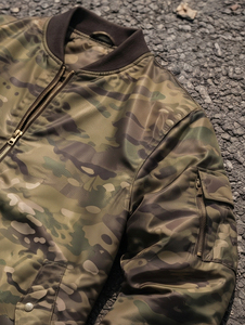 Men's Camouflage Bomber <b>Jacket</b> Zipper Closure Crew Neck Nylon Memory Coat Mens Casual Wear Regular Fit Bomber <b>Jackets</b> Men - Product Image 4