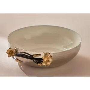 Bol de service Best-seller en acier inoxydable avec support en forme de branche florale et oiseau doré, double coupelle pour sauces, pour la décoration de la maison et du bar - Product Image 5