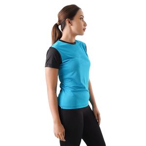 2025 moda nuevo último diseño camiseta de Color de contraste de dos tonos cuello redondo manga corta Camiseta de punto de poliéster para mujer - Product Image 2