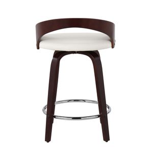Set di 2 Sgabelli da Bancone Grotto, Design Moderno Mid-Century con Finitura in Ciliegio e Pelle Sintetica Bianca, Girevoli, per Bar o Cucina - Product Image 5