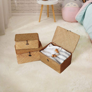 Grand panier de rangement en jonc de mer tressé avec couvercle pour le linge, les cosmétiques - Idéal pour la salle de bain, le salon et la cuisine - Product Image 4