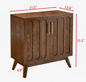 Armoire de rangement contemporaine en bois de noyer foncé à 2 portes, armoire à chaussures nordique pour entrée avec poignées dorées pour salon - Product Image 5
