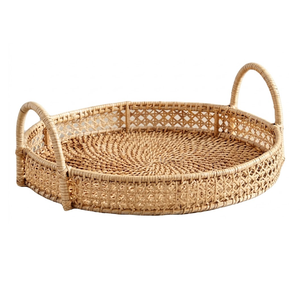Artisan Rattan Serving Tray <b>Woven</b> Wood Decorative Plate for Kitchen Storage Organization Boho Home Decor Style - Product Image 1