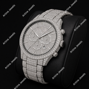 Reloj cronógrafo plateado con cristales, esfera estilo diamante, reloj de pulsera de lujo para hombre - Product Image 3