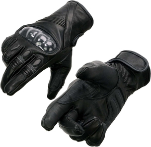 Samroz Sports Men's Black Leather Protective Knuckle Racer Motorcycle <b>Gloves</b> W/Elasticized Reflective Fingers - Product Image 3