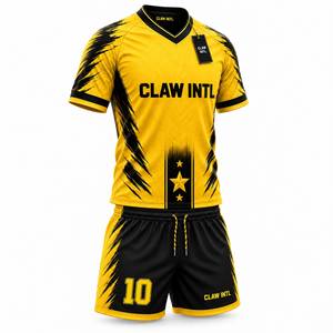 ชุดฟุตบอลชาย CLAW INTL สีเหลืองดำ คอวี แขนยาว ระบายอากาศได้ดี ผลิตจากโพลีเอสเตอร์ สำหรับวัยรุ่น สามารถสั่งทำชื่อทีมได้ - Product Image 2