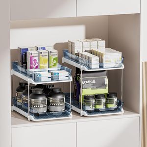 Organisateur de placard à pharmacie coulissant à 2 niveaux, rangement polyvalent pour salle de bain et cuisine, organisation empilable pour évier et garde-manger - Product Image 6