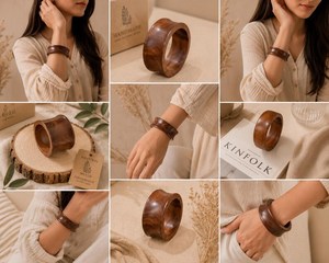 Pulsera de Madera de Ébano, Brazalete Redondo de Madera, Joyería de Lujo de Sándalo Natural, Regalo - Product Image 3