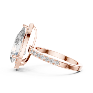 Luxury Pear Cut Moissanite Engagement Ring 14K Rose Gold Halo Pav Band Women Bridal Jewelry 14k Gold Plated Alloy - Product Image 2