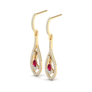 Boucles d'oreilles pendantes REYES en or 14 carats avec diamants et rubis taillés en poire de 0,3 carat, bijoux raffinés pour mariages et soirées - Product Image 2