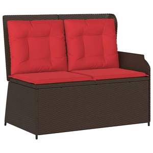 Panca da Giardino in Polyrattan Marrone e Rosso con Cuscino - Elegante Set Panca da Esterno - Product Image 2