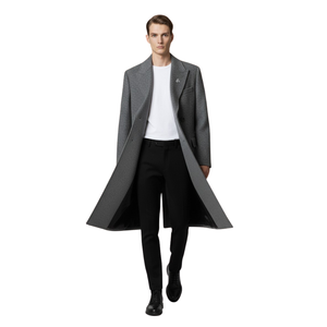 Men's Double Breasted Wool <b>Overcoat</b> Long Winter Coat Turn-Down Collar Slim Fit Outdoor Outerwear. - Product Image 4