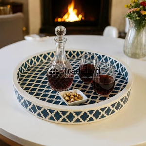 Bandeja Decorativa Moderna con Incrustaciones de Hueso, Hecha a Mano, de Primera Calidad, para Decoración de Comedor, Tradebyd - Product Image 1