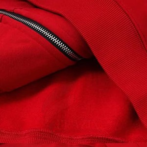 Sudadera con capucha roja para hombre, con cremallera, de forro polar, diseño de pedrería, corte regular, estilo urbano, tejida, transpirable, informal, para invierno - Product Image 6