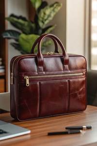 Professional Leather <b>Laptop</b> Messenger Briefcase With Secure Zipper Closure And Adjustable Shoulder Carry Strap - Product Image 5