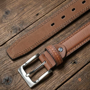 Custom <b>Men's</b> Classic Casual <b>Tan</b> Brown Genuine Leather <b>Belts</b> for Jeans with Double Edge Stitching and Solid Brass Buckle - Product Image 3