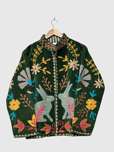 Chaqueta de Forro Polar Bordada Estilo Bohemio, Manga Larga, Cuello Mao, Estampado Floral, Talla Grande, Ropa de Otoño para Mujer - Product Image 2