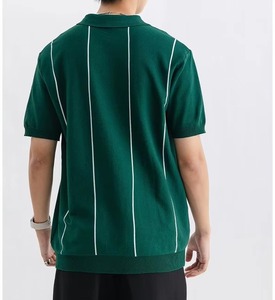 เสื้อโปโลผู้ชายสีขาว แขนสั้น คอปก ซิปครึ่งตัว ลายทางแนวตั้ง ผ้าถัก สวมใส่สบาย ทรงปกติ เหมาะสำหรับฤดูร้อน - Product Image 6