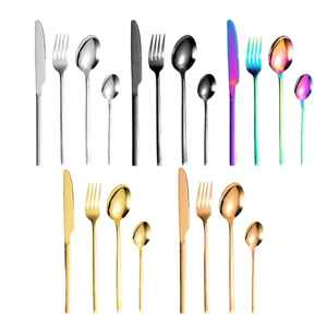 Juego de cubiertos de lujo de acero inoxidable dorado con mango martillado, cuchara, tenedor y cuchillo, vajilla moderna para mesa de cocina - Product Image 6