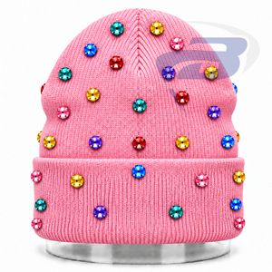 Gorro de Invierno de Punto Rosa con Adornos de Diamantes de Imitación para Mujeres de la Hermandad Gamma Phi Delta, Gorro de Invierno con Bordado de Chenille - Product Image 2