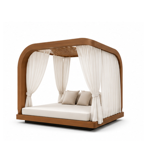 Lit de jardin moderne en bois massif avec rideaux d'intimité pour hôtel de luxe, villa, patio, mobilier de bord de piscine - Product Image 2