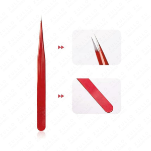 Pince à épiler professionnelle Zullo Industries en acier inoxydable rouge à pointe lisse pour extensions de cils, antistatique, pointe de précision pour volume - Product Image 5