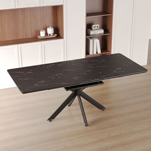 Modern Mid Century 62.4\" Extendable 78.15\" Black Dining <b>Table</b> Set Very Large Kitchen <b>Table</b> for Dining Room <b>Parties</b> Conferences - Product Image 1