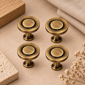 SHUBHAM Antique Brass Cabinet Knob 38mm Round Vintage Drawer Pull Handle for Kitchen Cabinet Wardrobe <b>Dresser</b> Furniture - Product Image 2