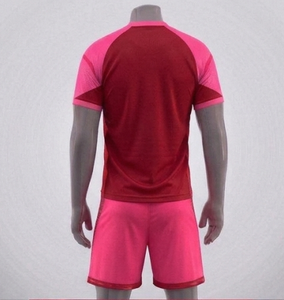 Ensemble de maillot de football pour homme, rouge et rose, col en V, manches courtes, polyester respirant, taille élastique, coupe athlétique, toutes saisons - Product Image 4