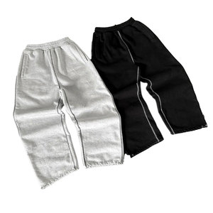 Nouveau design – Pantalon de survêtement baggy en molleton français vieilli pour homme, coupe droite, en coton, avec bas zippé et bande décorative - Product Image 3