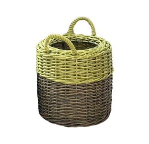 Panier en rotin bicolore vert et marron avec poignées, tissé à la main, bac de rangement décoratif pour l'organisation moderne de la maison - Product Image 1