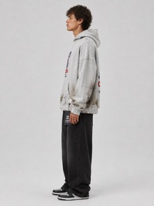 เสื้อฮู้ดดี้ยูนิเซ็กส์ทรงโอเวอร์ไซส์ สไตล์วินเทจ แต่งดีเทลขาดๆ ผ้าฝ้าย 100% นุ่มสบาย เหมาะสำหรับใส่ในฤดูหนาวและใส่ได้ทุกวัน - Product Image 5