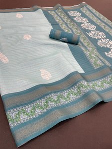 NUEVO SAREE DE TELA DE SEDA DOLA CON RICHO PALLU Y BORDE DE ENCAJE ESTAMPADO - Product Image 6