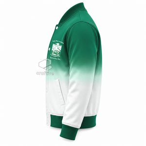 เสื้อแจ็คเก็ตวาร์ซิตี้ผ้าซาตินออมเบรสำหรับผู้หญิง Iota Phi Lambda ปักลายตัวอักษรกรีก กระดุมแป๊ก คอเสื้อและปลายแขนเสื้อถักแบบริบ เสื้อแจ็คเก็ตเลตเตอร์แมน - Product Image 3