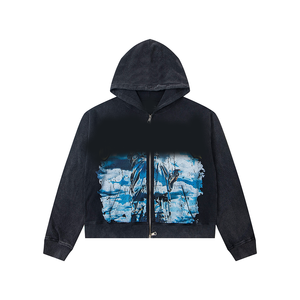 Men's <b>Gothic</b> Zip-Up <b>Hoodie</b> Skull Print Cotton Knitted Regular Fit Autumn Style - Product Image 1